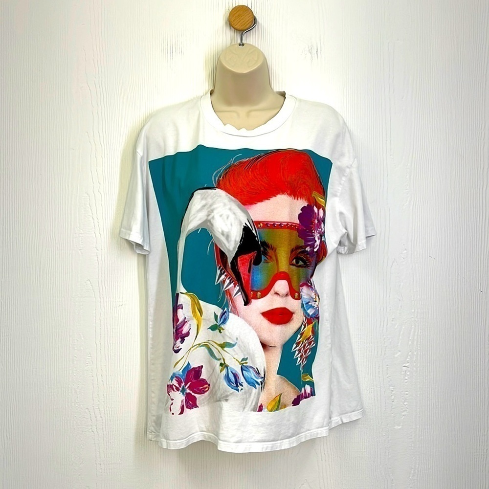 Zara - Madrid Gras Swan Colorful Fun Graphic Short Sleeve Shirt Size Small